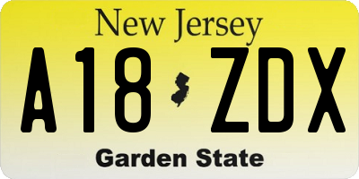 NJ license plate A18ZDX