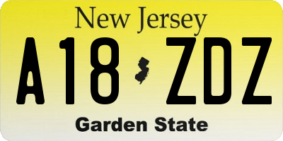 NJ license plate A18ZDZ