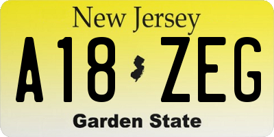 NJ license plate A18ZEG