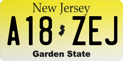 NJ license plate A18ZEJ