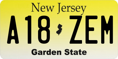 NJ license plate A18ZEM