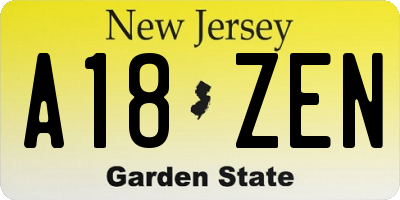 NJ license plate A18ZEN