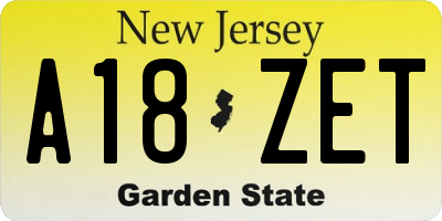 NJ license plate A18ZET