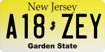NJ license plate A18ZEY