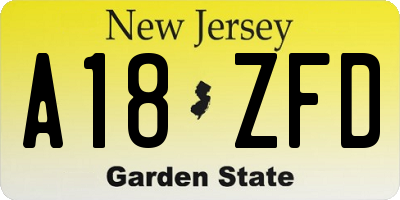 NJ license plate A18ZFD