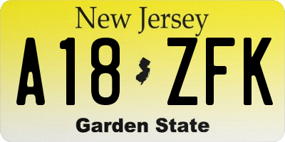 NJ license plate A18ZFK