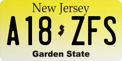 NJ license plate A18ZFS