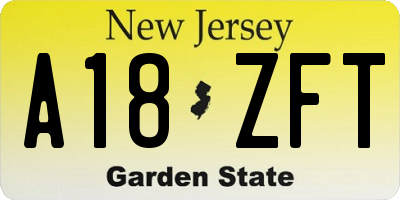 NJ license plate A18ZFT