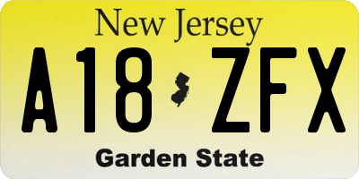 NJ license plate A18ZFX
