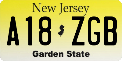 NJ license plate A18ZGB