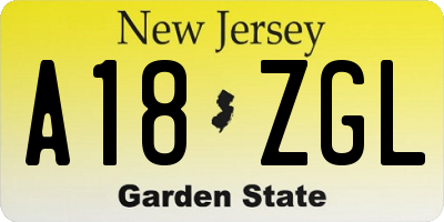 NJ license plate A18ZGL