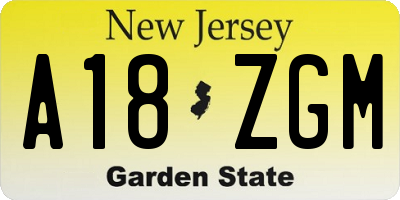 NJ license plate A18ZGM
