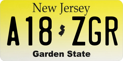 NJ license plate A18ZGR