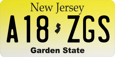 NJ license plate A18ZGS