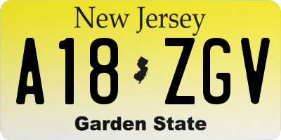 NJ license plate A18ZGV