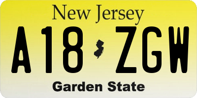 NJ license plate A18ZGW