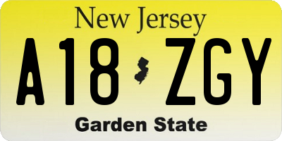 NJ license plate A18ZGY