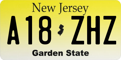 NJ license plate A18ZHZ