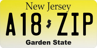 NJ license plate A18ZIP