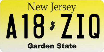 NJ license plate A18ZIQ