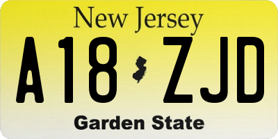 NJ license plate A18ZJD