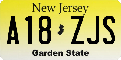 NJ license plate A18ZJS