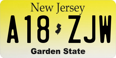 NJ license plate A18ZJW