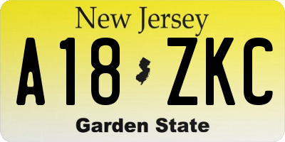 NJ license plate A18ZKC