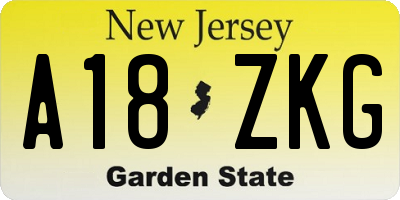 NJ license plate A18ZKG