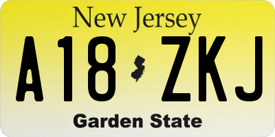 NJ license plate A18ZKJ