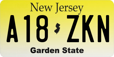 NJ license plate A18ZKN