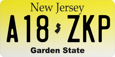 NJ license plate A18ZKP