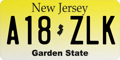 NJ license plate A18ZLK