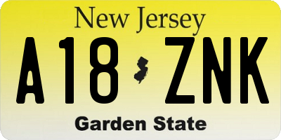 NJ license plate A18ZNK