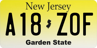 NJ license plate A18ZOF