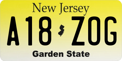 NJ license plate A18ZOG