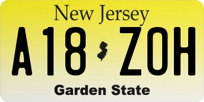 NJ license plate A18ZOH