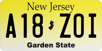 NJ license plate A18ZOI