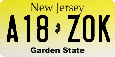 NJ license plate A18ZOK