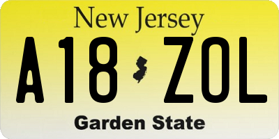 NJ license plate A18ZOL