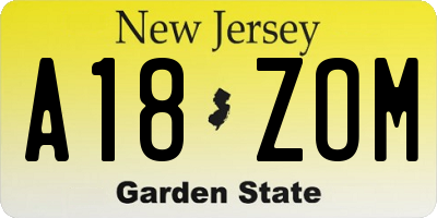 NJ license plate A18ZOM