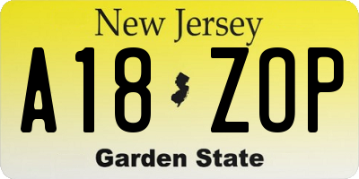 NJ license plate A18ZOP