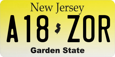 NJ license plate A18ZOR