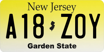 NJ license plate A18ZOY