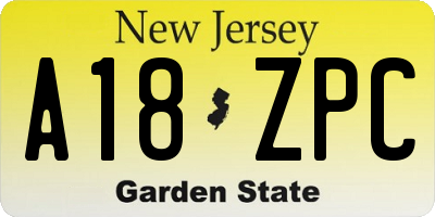 NJ license plate A18ZPC