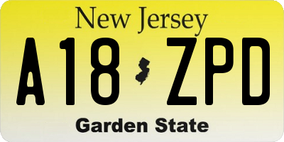 NJ license plate A18ZPD