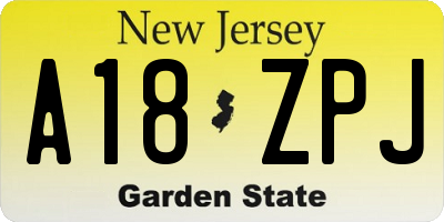 NJ license plate A18ZPJ