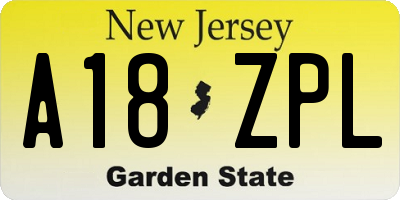 NJ license plate A18ZPL