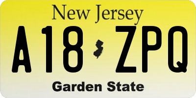 NJ license plate A18ZPQ