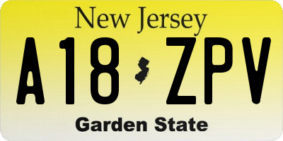 NJ license plate A18ZPV